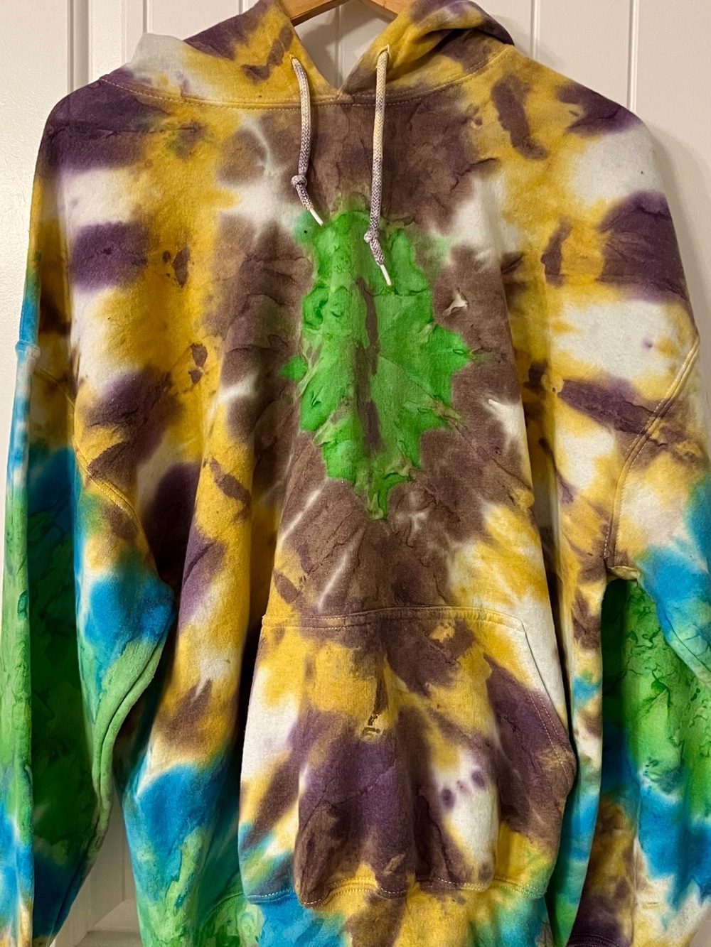 Tie-Dye Hooded Sweatshirt in Yellow, Green & Blue